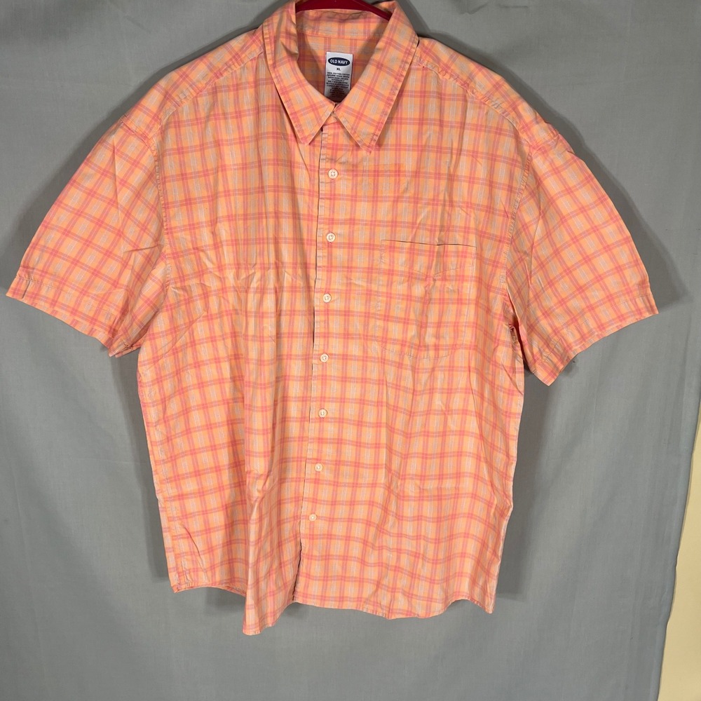 Old Navy Button Down Shirt Plaid Orange Mens XL